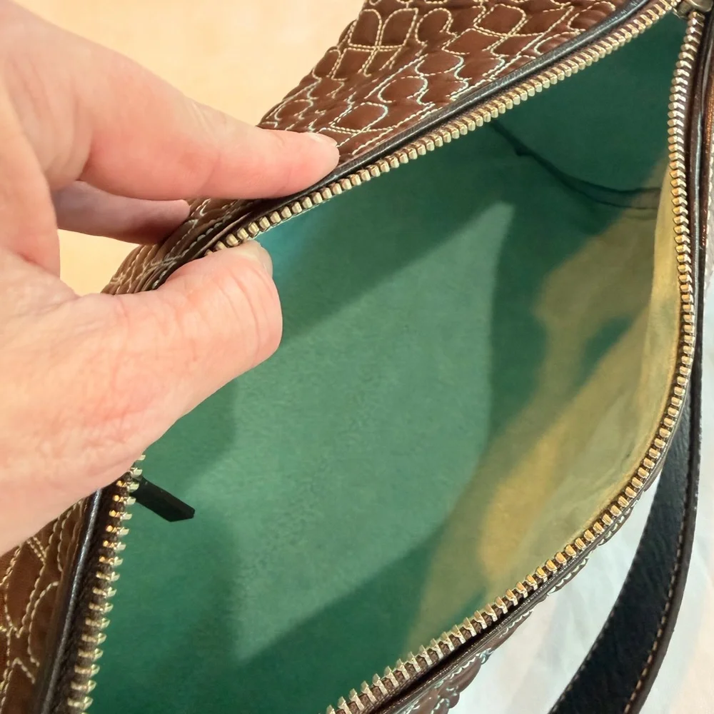 Vintage Kate Spade Dot Noel Baguette Round Shoulder Bag in Brown and Teal - Picture 8 of 12